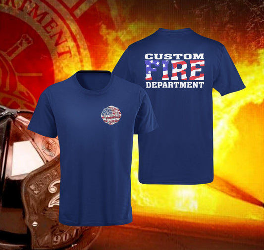 Firefighter Duty T-Shirt – “FIRE” American Flag Design
