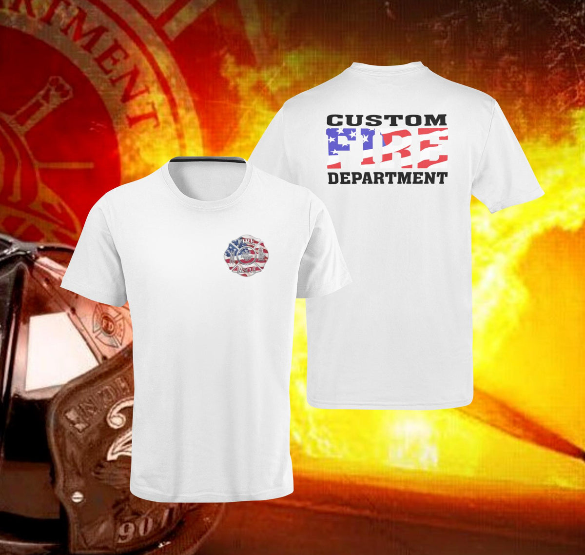 Firefighter Duty T-Shirt – “FIRE” American Flag Design