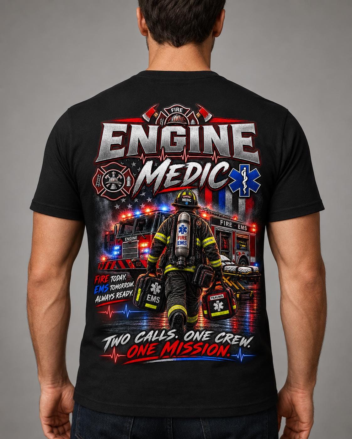 Engine Medic Firefighter T-Shirt | Firefighter EMS Shirt | Fire Department Paramedic Tee | First Responder Gift | Firefighter Apparel