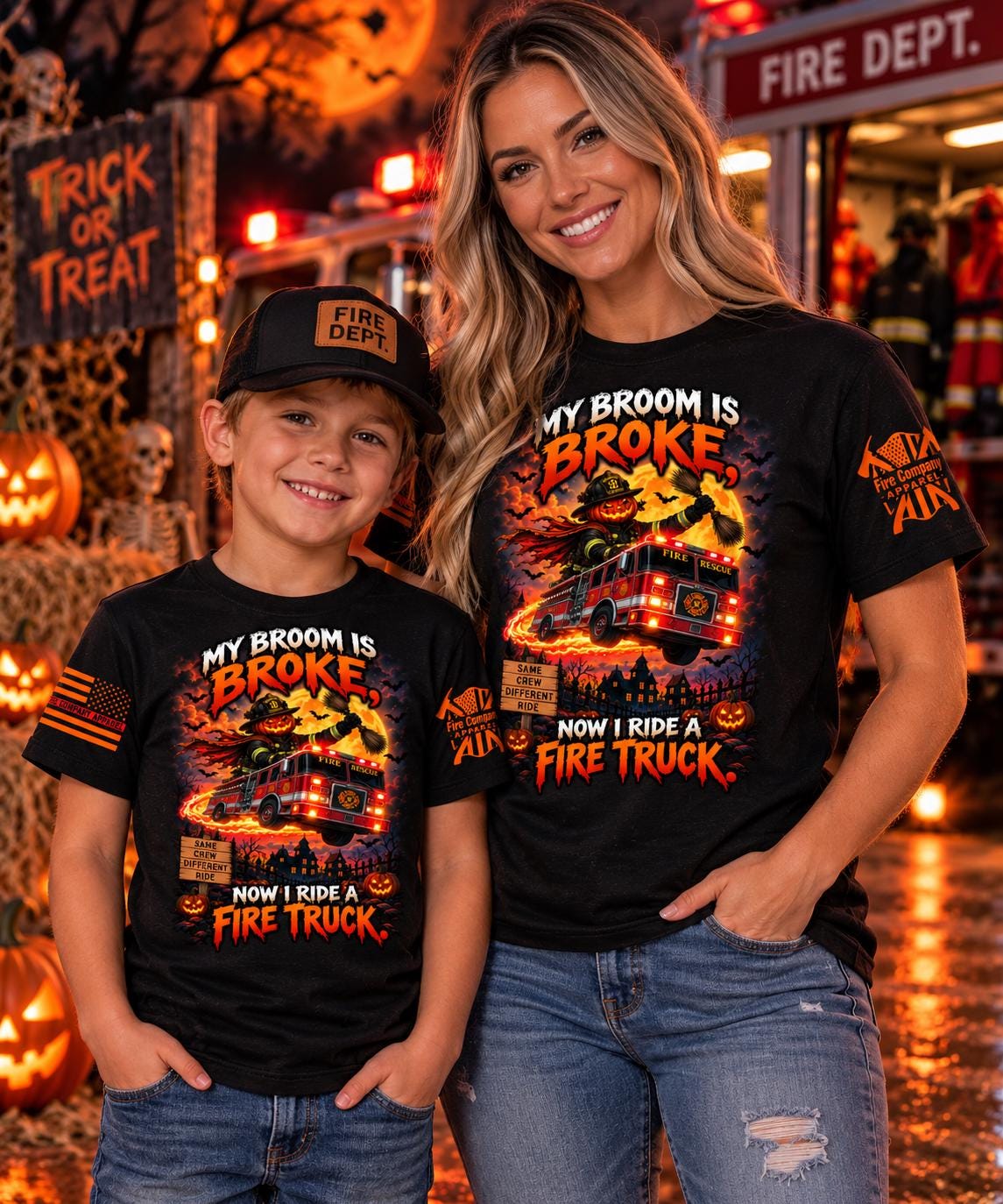 My Broom Is Broke Now I Ride a Fire Truck Shirt, Firefighter Halloween T-Shirt, Funny Fireman Tee