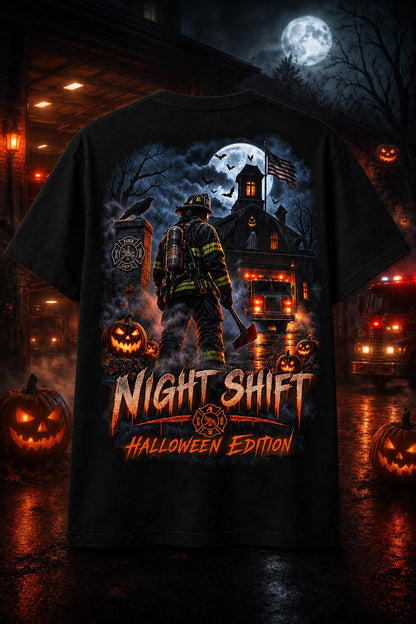 Firefighter Night Shift Halloween Shirt – Spooky Firehouse T-Shirt, Fire Department Halloween Edition