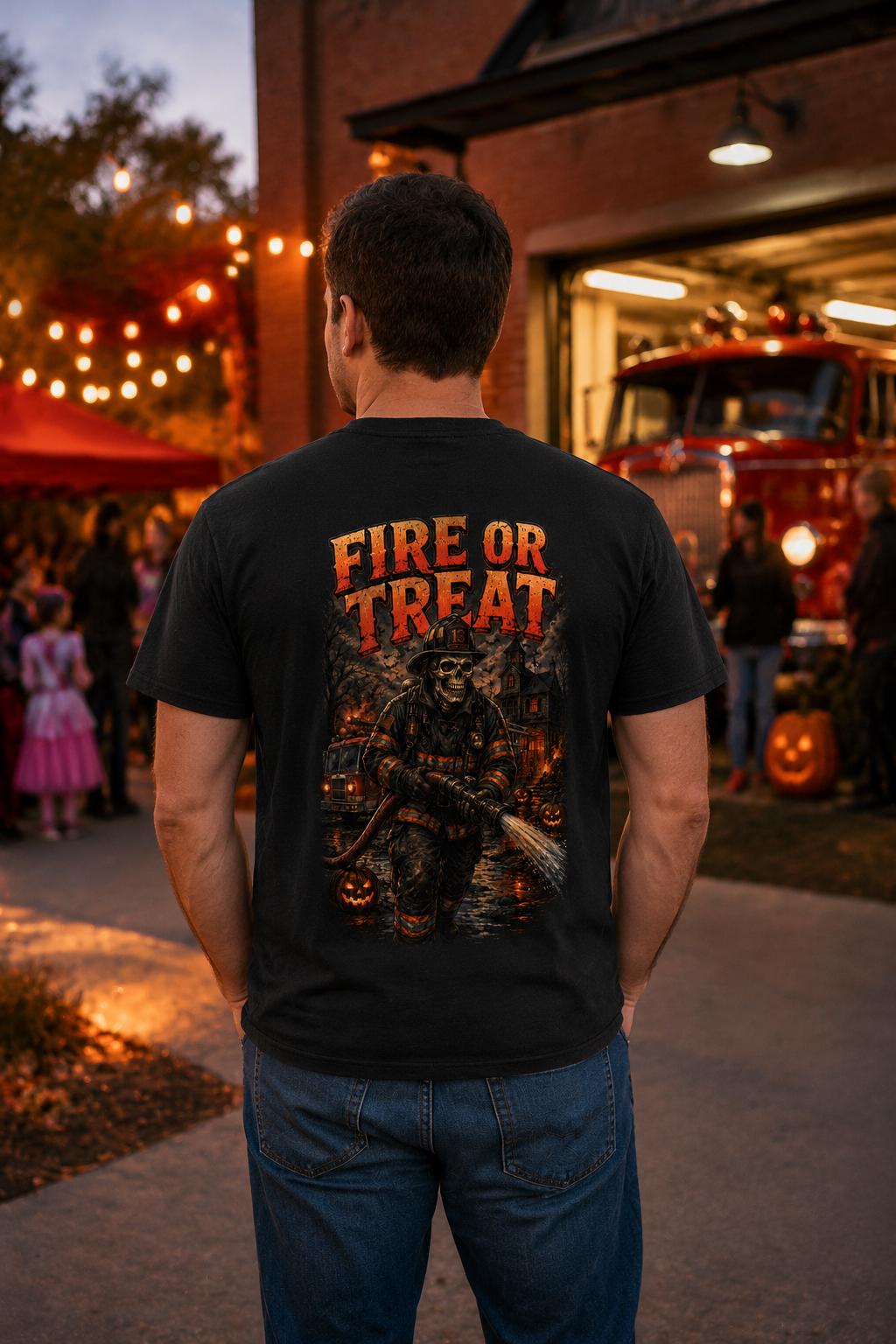 Fire or Treat Firefighter Halloween Shirt, Skeleton Fireman T-Shirt, Spooky Firehouse