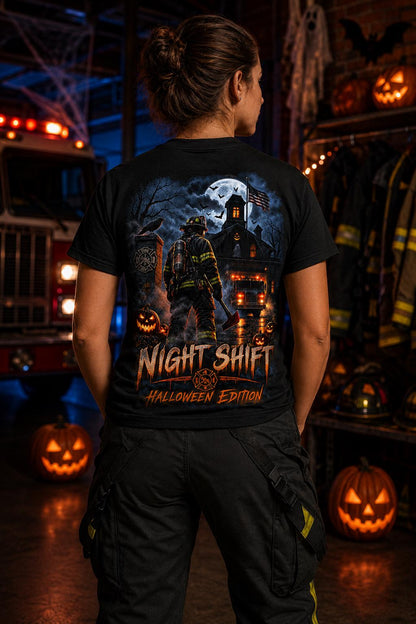 Firefighter Night Shift Halloween Shirt – Spooky Firehouse T-Shirt, Fire Department Halloween Edition