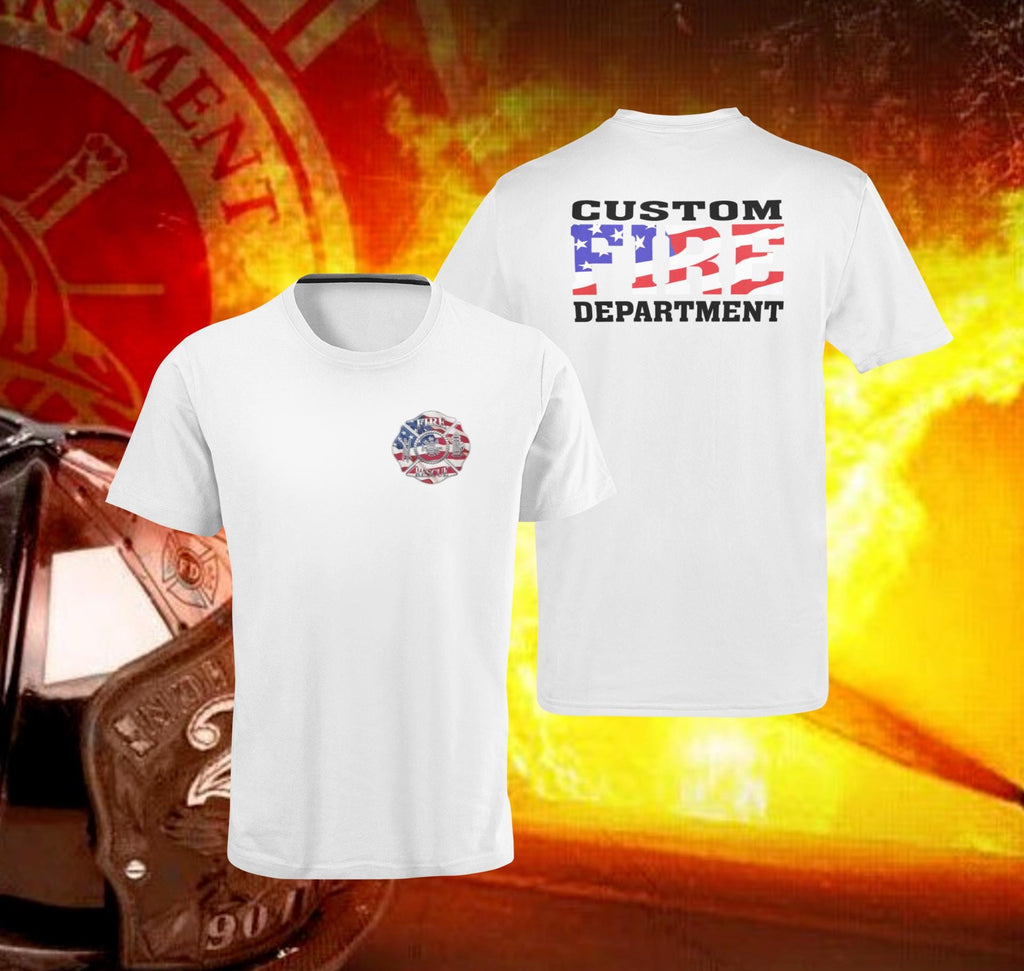 Firefighter Duty T-Shirt – “FIRE” American Flag Design