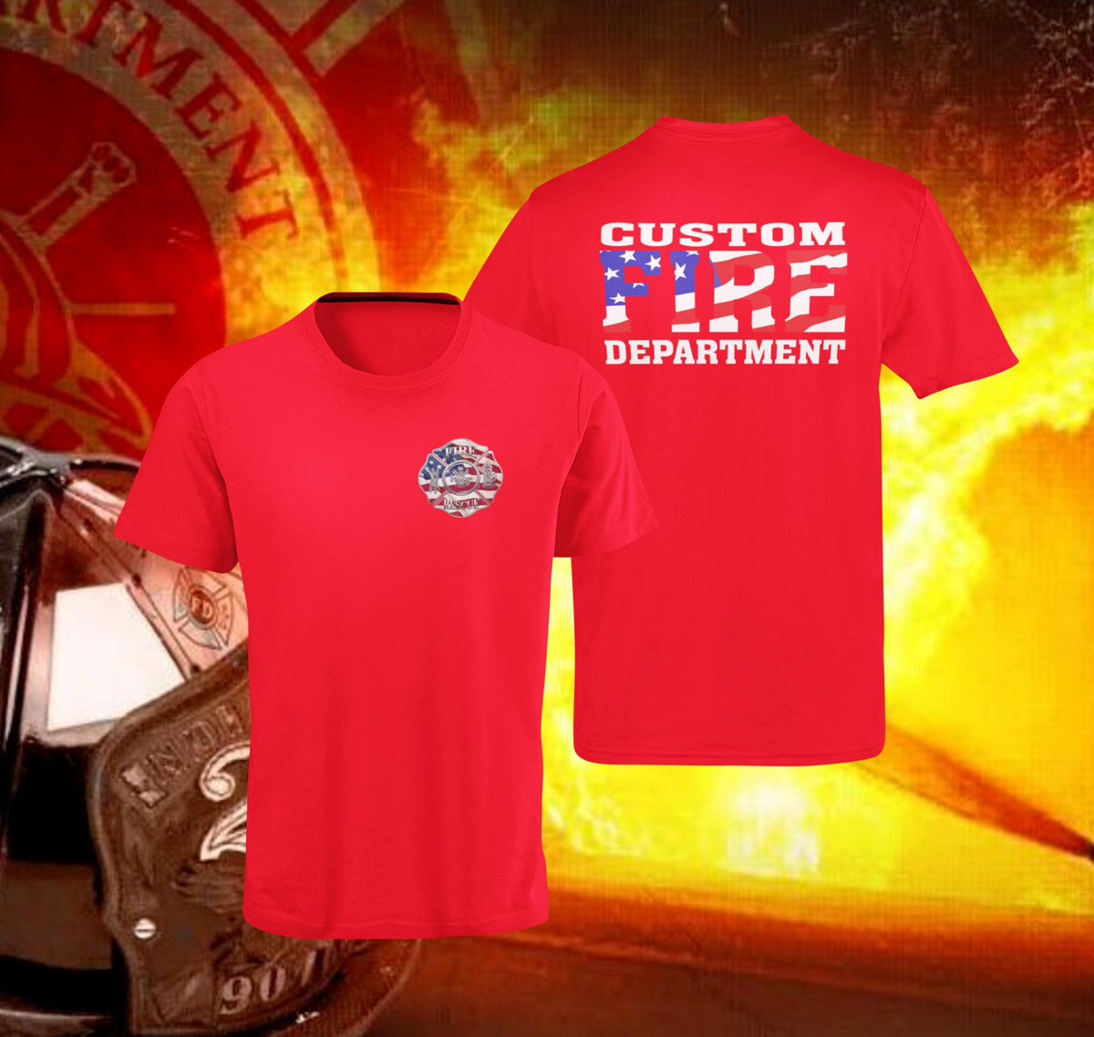 Firefighter Duty T-Shirt – “FIRE” American Flag Design