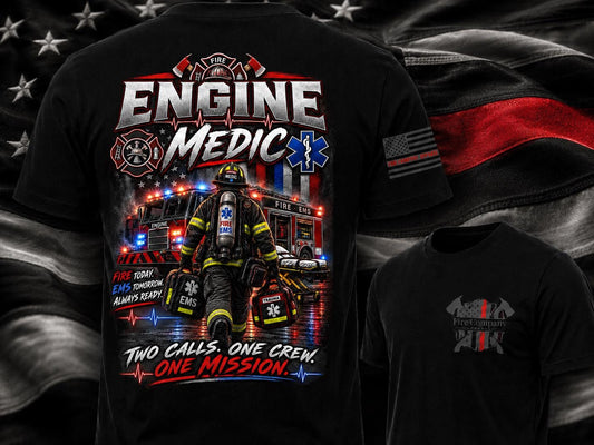 Engine Medic Firefighter T-Shirt | Firefighter EMS Shirt | Fire Department Paramedic Tee | First Responder Gift | Firefighter Apparel