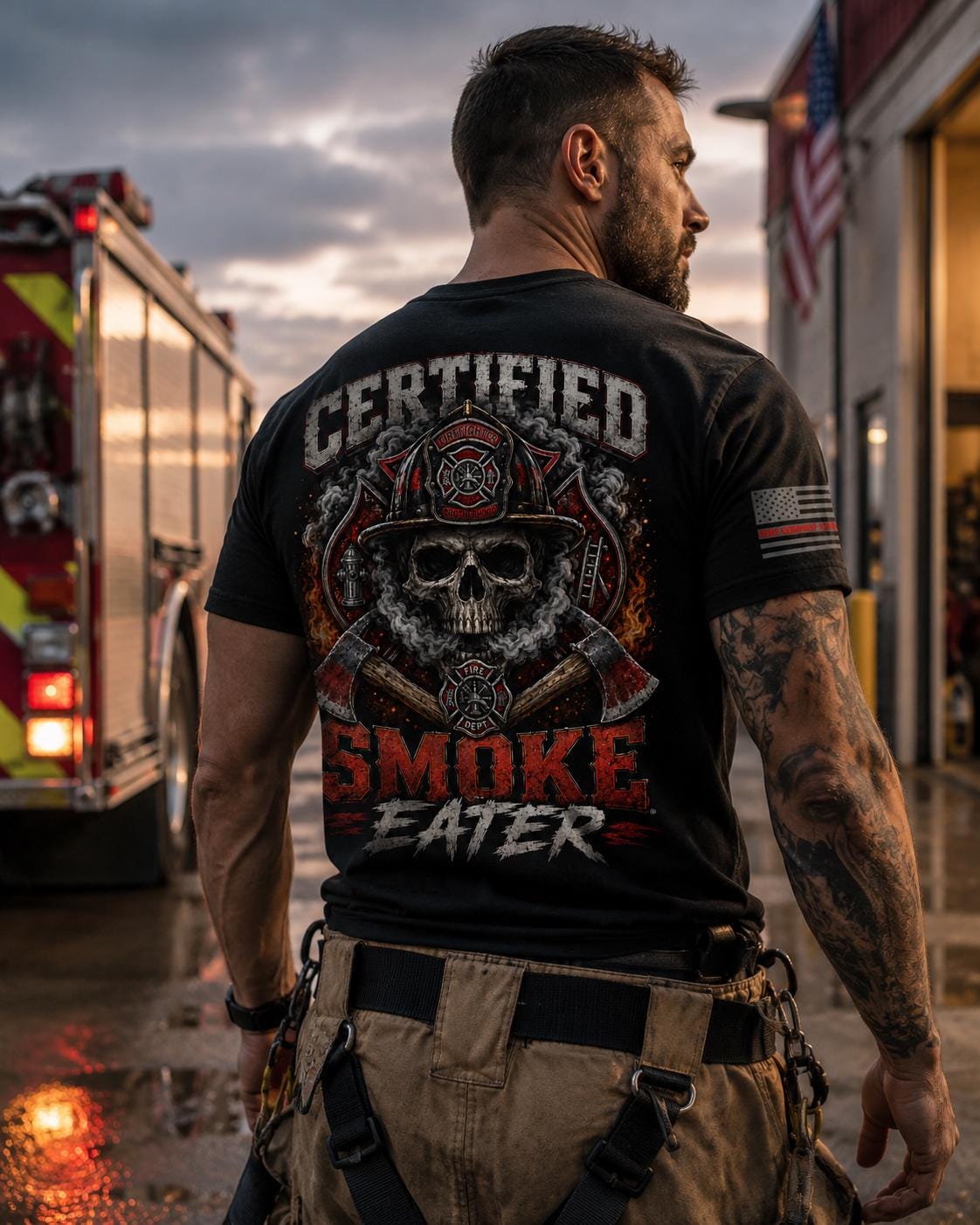 Certified Smoke Eater Firefighter Shirt | Fireman Gift | Skull Tee | Firehouse Apparel | First Responder