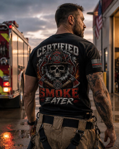 Certified Smoke Eater Firefighter Shirt | Fireman Gift | Skull Tee | Firehouse Apparel | First Responder