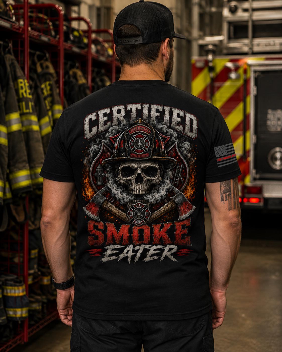 Certified Smoke Eater Firefighter Shirt | Fireman Gift | Skull Tee | Firehouse Apparel | First Responder
