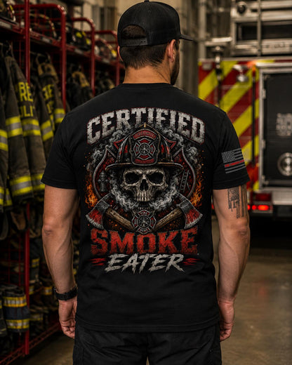 Certified Smoke Eater Firefighter Shirt | Fireman Gift | Skull Tee | Firehouse Apparel | First Responder