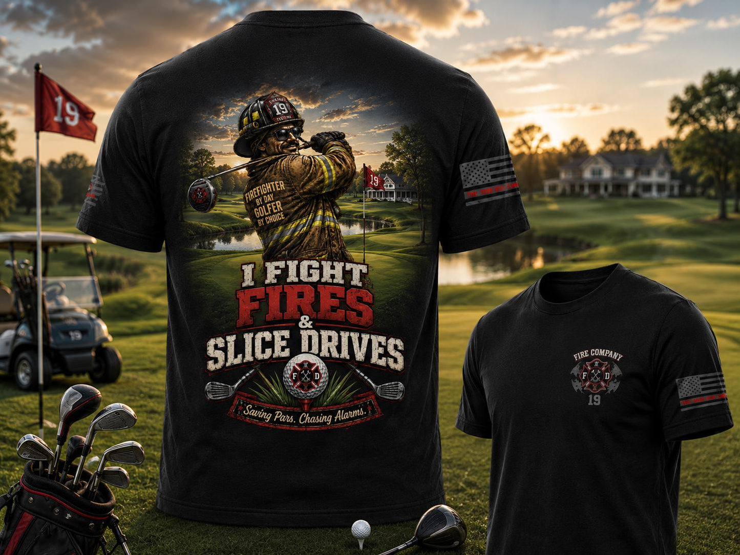 Firefighter Golf Shirt, I Fight Fires & Slice Drives T-Shirt