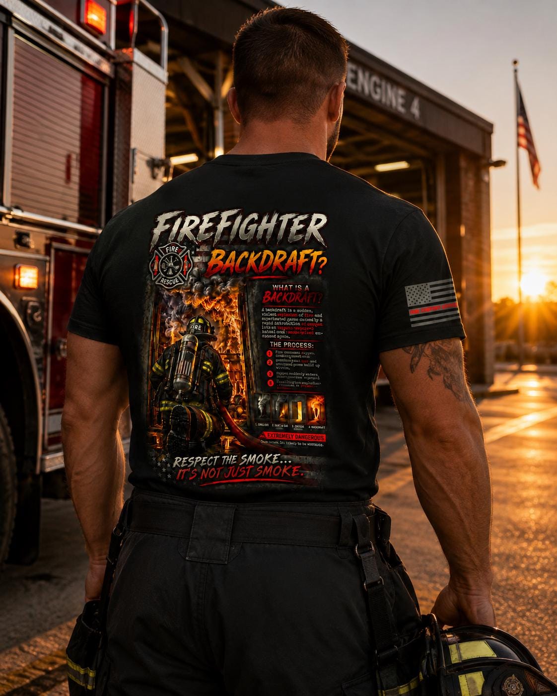 Firefighter Backdraft T-Shirt | Fire Rescue Tee | Respect Smoke Apparel