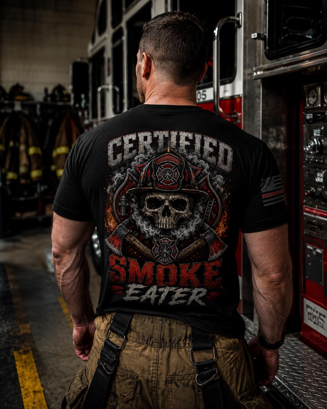 Certified Smoke Eater Firefighter Shirt | Fireman Gift | Skull Tee | Firehouse Apparel | First Responder