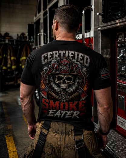 Certified Smoke Eater Firefighter Shirt | Fireman Gift | Skull Tee | Firehouse Apparel | First Responder