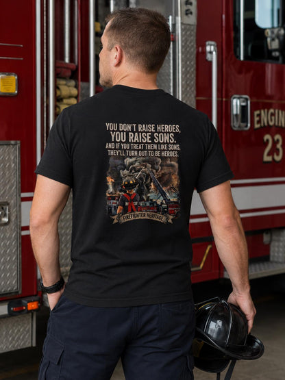 Raise Sons Who Become Heroes Shirt | Firefighter Dad T-Shirt | Firefighter Family Gift