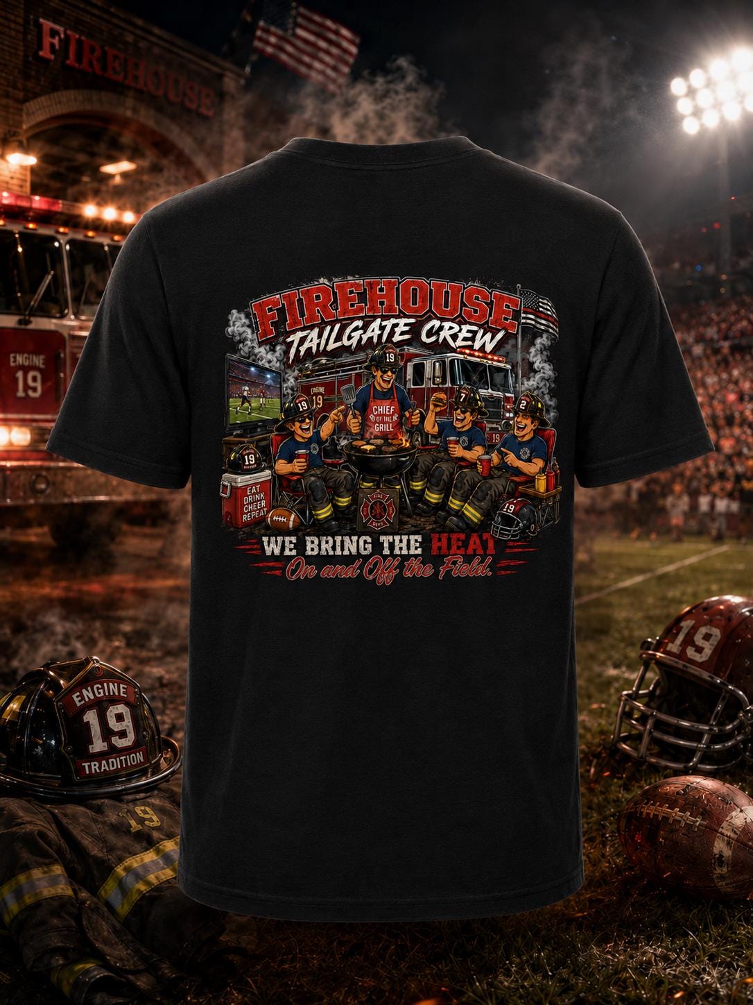 Firefighter Tailgate Crew Shirt | Firehouse BBQ Tee | Game Day Firehouse Shirt